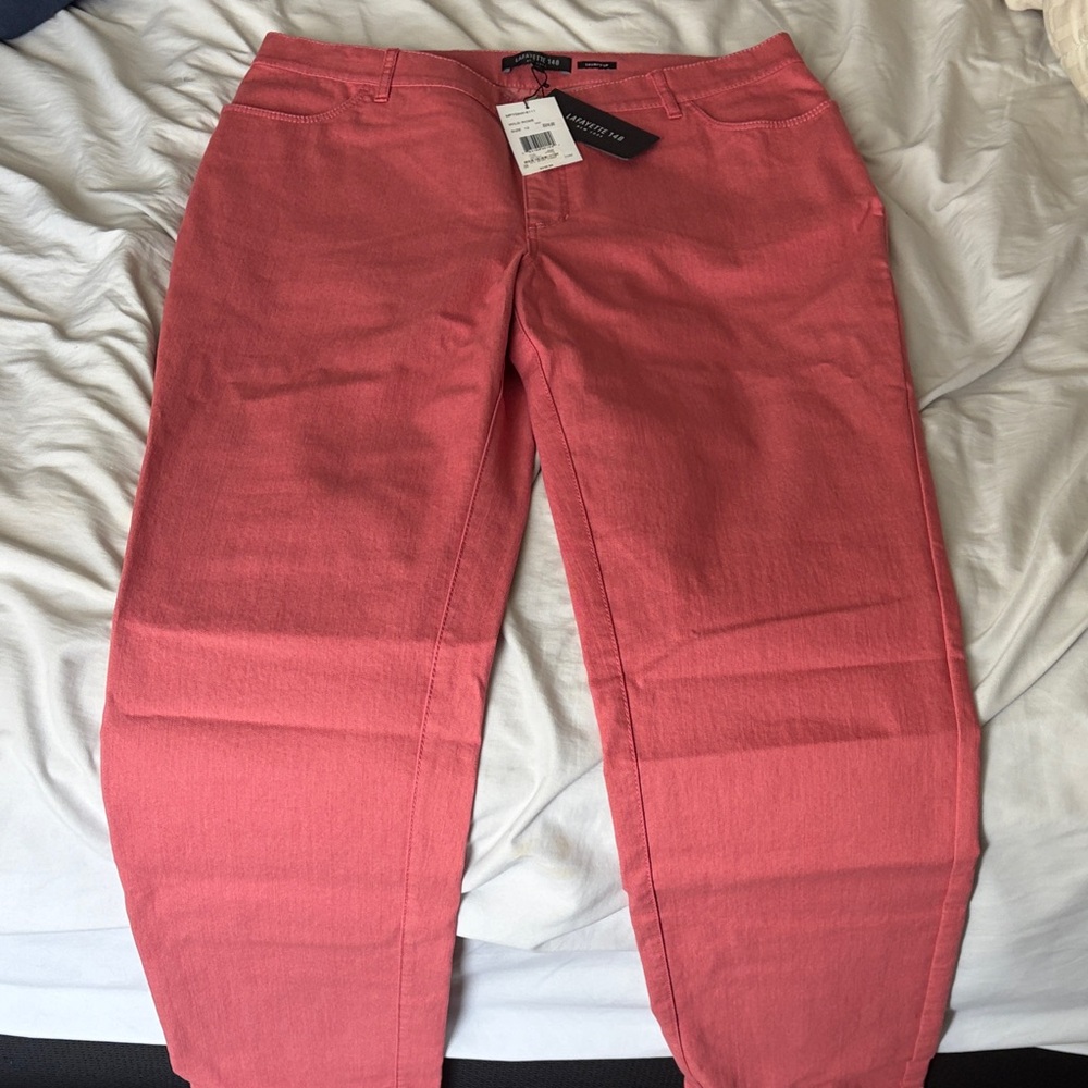 NWT Lafayette 148 Coral Pink Straight-Leg Pants